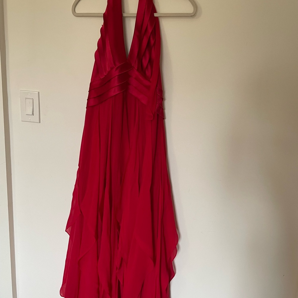 BCBGMaxAzria Silk Scarlett Red Halter neck Backless Dress